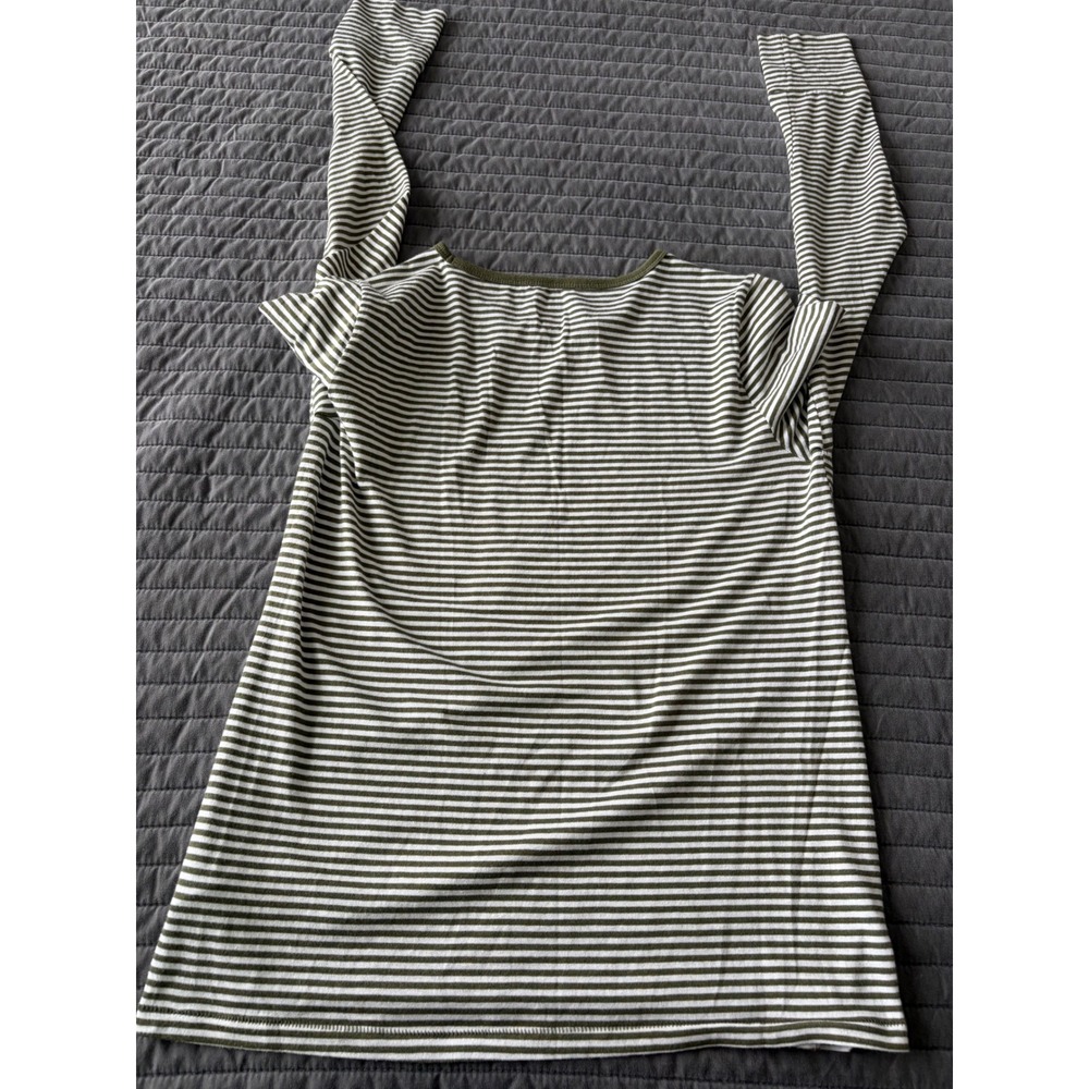 Gap Feather Tee Womens Large L Olive Green White Striped Long Sleeve Crew Neck - Picture 7 of 7